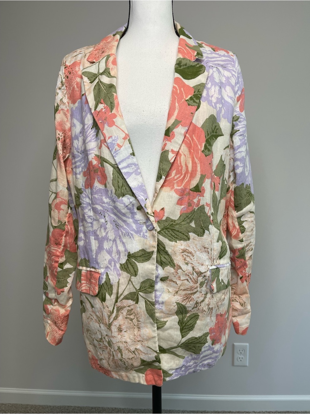 Joie 100% linen size large floral blazer office career romantic flowers office